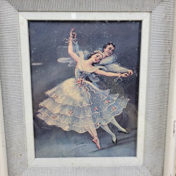 VTG Carina Ballet Lithograph Framed 11" Wood Shadow Box Gold MCM Wall Art - Picture 2 of 16